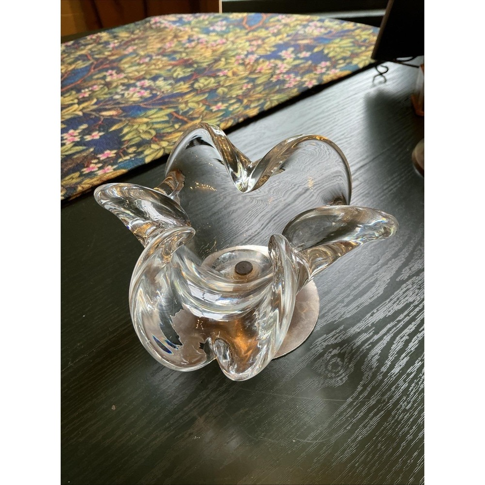 Vintage Art Vannes Crystal France Art Glass Bowl With Silver Tone Base